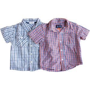 2 pair lot bundle Button down plaid gingham short sleeve shirt